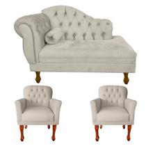 Kit Divã Recamier Sofá 120cm + 2 Poltronas P/ Sala De Espera - Suede - Sv Decor