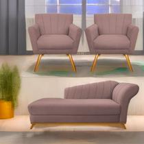 Kit Diva Recamier Vanessa 140cm Lado Esquerdo e 02 Poltronas Laura Linho - Amarena Móveis Kit Diva Recamier Vanessa 140cm Lado Esquerdo e 02 Poltronas Laura Linho - Amarena Móveis