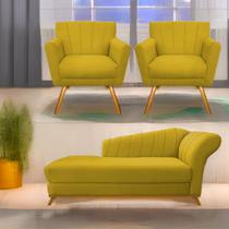 Kit Diva Recamier Vanessa 140cm Lado Esquerdo e 02 Poltronas Laura Suede - Amarena Móveis