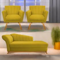 Kit Diva Recamier Vanessa 160cm Lado Direito e 02 Poltronas Laura Suede - Amarena Móveis