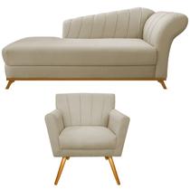Kit Diva Recamier Vanessa 160cm Lado Esquerdo e 01 Poltrona Laura Linho Kit Diva Recamier Vanessa 160cm Lado Esquerdo e 01 Poltrona Laura Linho