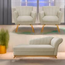 Kit Diva Recamier Vanessa 160cm Lado Esquerdo e 02 Poltronas Laura Linho - Doce Sonho Móveis Kit Diva Recamier Vanessa 160cm Lado Esquerdo e 02 Poltronas Laura Linho - Doce Sonho Móveis