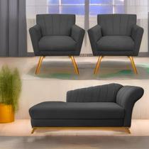 Kit Diva Recamier Vanessa 160cm Lado Esquerdo e 02 Poltronas Laura Linho - Doce Sonho Móveis