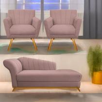 Kit Diva Recamier Vanessa 185cm Lado Direito e 02 Poltronas Laura Linho - Amarena Móveis