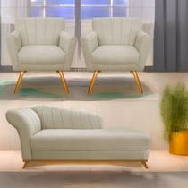 Kit Diva Recamier Vanessa 185cm Lado Direito e 02 Poltronas Laura Linho - Doce Sonho Móveis