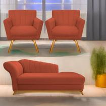 Kit Diva Recamier Vanessa 185cm Lado Direito e 02 Poltronas Laura Suede - Amarena Móveis