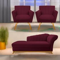 Kit Diva Recamier Vanessa 185cm Lado Esquerdo e 02 Poltronas Laura Suede - Amarena Móveis