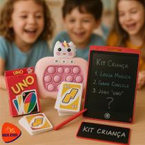 Kit Diversão & Aprendizado Total Game Console Fidget, UNO e Lousa Mágica (3 em 1)