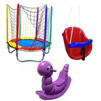 Kit Diversão Infantil Cama Elástica 1,40m, Balanço Baby Vermelho e Gangorra Minhoca Kit Diversão Infantil Cama Elástica 1,40m, Balanço Baby Vermelho e Gangorra Minhoca