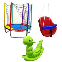 Kit Diversão Infantil Cama Elástica 1,40m, Balanço Baby Vermelho e Gangorra Minhoca Kit Diversão Infantil Cama Elástica 1,40m, Balanço Baby Vermelho e Gangorra Minhoca