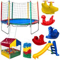 Kit Diversão Pula Pula 2,30m Médio Piscina de Bolinhas 1m com 500 Bolinhas Escorrega Médio Acompanha Gangorras de 1 Lugar e 2 Lugares