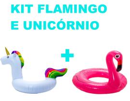 Kit Divertido Boias Unicórnio Arco Iris e Flamingo Rosa