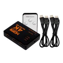 Kit Divisor Switch HDMI com 2 Cabos HUB 3x1 4K Chaveador Controle Remoto