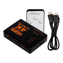 Kit Divisor Switch HDMI com Cabo HUB 3x1 4K Chaveador Controle Remoto