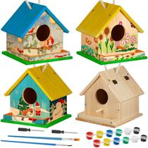 Kit DIY Birdhouse Liliful de madeira inacabada com tintas para crianças