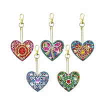 Kit DIY De Chaveiros Para Adultos 6 Peças: Arte Em Diamante, Borboleta, Strass, Coração, Pintura Em