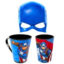 Kit do Capitão América Infantil Máscara Copo e Caneca Plasútil Super Herói