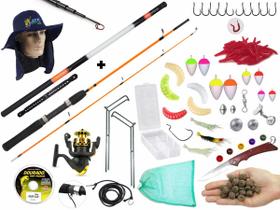 Kit do Pescador Com Vara Para Molinete 1,20m + Vara Telescópica 40% Carbono 4,00m + Molinete + Estojo + Acessórios (Ref. 194)