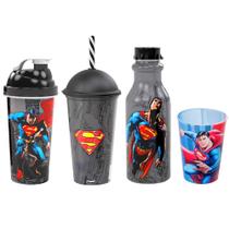 Kit do Superman 2 Copos 1 Shakeira e 1 Garrafinha Infantil e Adulto Plasútil