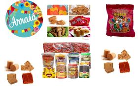 Kit Doces Diversos Para Festa Junina 100 Pessoas + Bandeiras Kit Doces Diversos Para Festa Junina 100 Pessoas + Bandeiras