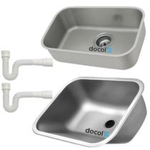 Kit Docol Cuba Inox De Cozinha 56x34x18 Número 2 E Tanque Lavanderia Grande 50x40x23 Fosco Acetinado Com Sifões