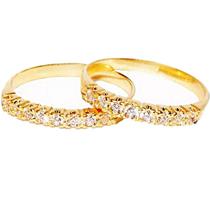 Kit Dois Anéis Aparadores Ouro 18k Meia Aliança Banhado em 10 Camadas Kit Dois Anéis Aparadores Ouro 18k Meia Aliança Banhado em 10 Camadas