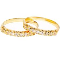 Kit Dois Anéis Aparadores Ouro Meia Aliança Banhado A Ouro 18k - AIEVUOG Kit Dois Anéis Aparadores Ouro Meia Aliança Banhado A Ouro 18k - AIEVUOG