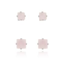 Kit Dois Brincos com Pedras Rosa - Semijoia Banho Ródio Branco Kit Dois Brincos com Pedras Rosa - Semijoia Banho Ródio Branco