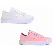 Kit Dois Pares De Tênis Infantil Lindo E Confortável Feminino Versátil Kit Dois Pares De Tênis Infantil Lindo E Confortável Feminino Versátil