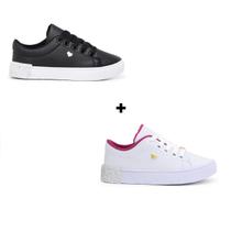 Kit Dois Pares Infantil Feminino Tênis Juvenil Para Crianças Escolar Antiderrapante Kit Dois Pares Infantil Feminino Tênis Juvenil Para Crianças Escolar Antiderrapante