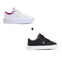 Kit Dois Pares Sapato Infantil Feminino Antiderrapante Tênis Juvenil Escolar Kit Dois Pares Sapato Infantil Feminino Antiderrapante Tênis Juvenil Escolar