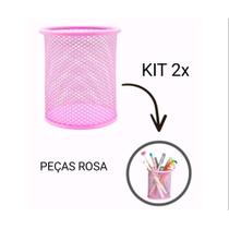Kit dois porta lapis caneta tesoura objetos mesa porta treco organizador rosa