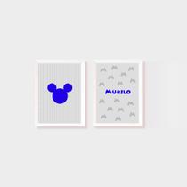 Kit Dois Quadros Mickey e Nome Personalizado Azul - Secret Acessórios
