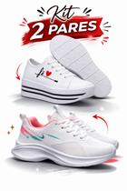 Kit dois tenis academia e plataforma passeio corrida caminhada dia a dia confortavel preto branco Kit dois tenis academia e plataforma passeio corrida caminhada dia a dia confortavel preto branco