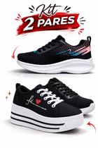 Kit dois tenis academia e plataforma passeio corrida caminhada dia a dia confortavel preto branco Kit dois tenis academia e plataforma passeio corrida caminhada dia a dia confortavel preto branco