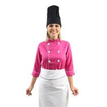 Kit Dolmã chef cozinha feminina manga 3/4 + Chapéu chef cozinha + Avental chef cozinha feminino - Demorgan Uniformes