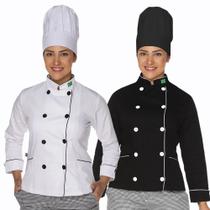 Kit Dolmã chef cozinha feminino algodão + Chapéu de chef cozinha Kit Dolmã chef cozinha feminino algodão + Chapéu de chef cozinha