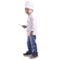 Kit Dólmã Unissex Com Chapéu Infantil 100% Algodão Branco Para Mini Chef Cozinha Crianças Cozinheiros Mirins