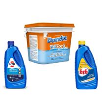 Kit Domclor AllDay 3Kg Hth Clarificante E Algicida Manutenção 1L Para Piscinas Kit Domclor AllDay 3Kg Hth Clarificante E Algicida Manutenção 1L Para Piscinas