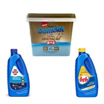Kit Domclor Multiação 3Kg Hth Clarificante MaxFloc E Algicida Manutenção 1L Para Piscinas