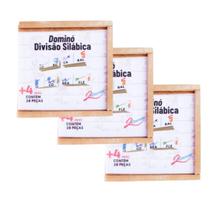 Kit Dominó Divisão Silábica Jogo Didático em Madeira - 3 Unidades Kit Dominó Divisão Silábica Jogo Didático em Madeira - 3 Unidades