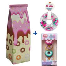 Kit Donuts Mini Borracha + Estojo + Kit Office Tutti-Frutti