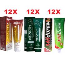 Kit Dores Musculares 12 Pomada Milagrosa + 12 Fisio Fort + 12 Mil Dores