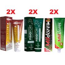 Kit Dores Musculares 2 Pomada Milagrosa + 2 Fisio Fort + 2 Mil Dores