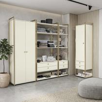 Kit Dormitorio 3 Portas 6 Gavetas Industrial Branco/Off White/Dourado Kit Dormitorio 3 Portas 6 Gavetas Industrial Branco/Off White/Dourado