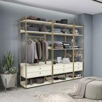Kit Dormitorio 6 Gavetas e 1 Cabideiro Industrial Branco/Off White/Dourado Kit Dormitorio 6 Gavetas e 1 Cabideiro Industrial Branco/Off White/Dourado