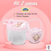 Kit Dosador de Leite em Pó 3 Divisórias e Porta Chupeta com Alça