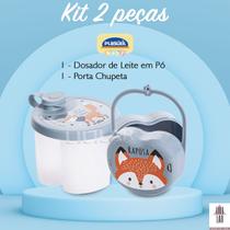 Kit Dosador de Leite em Pó 3 Divisórias e Porta Chupeta com Alça