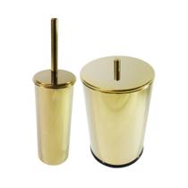 Kit Dourado Lixeira Dourada 3L Suporte Com Escova Sanitária Kit Dourado Lixeira Dourada 3L Suporte Com Escova Sanitária