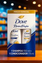 Kit Dove Reconstrução com Queratina Shampoo 350ml + Condicionador 175ml Reparação Intensa para Cabelos Danificados